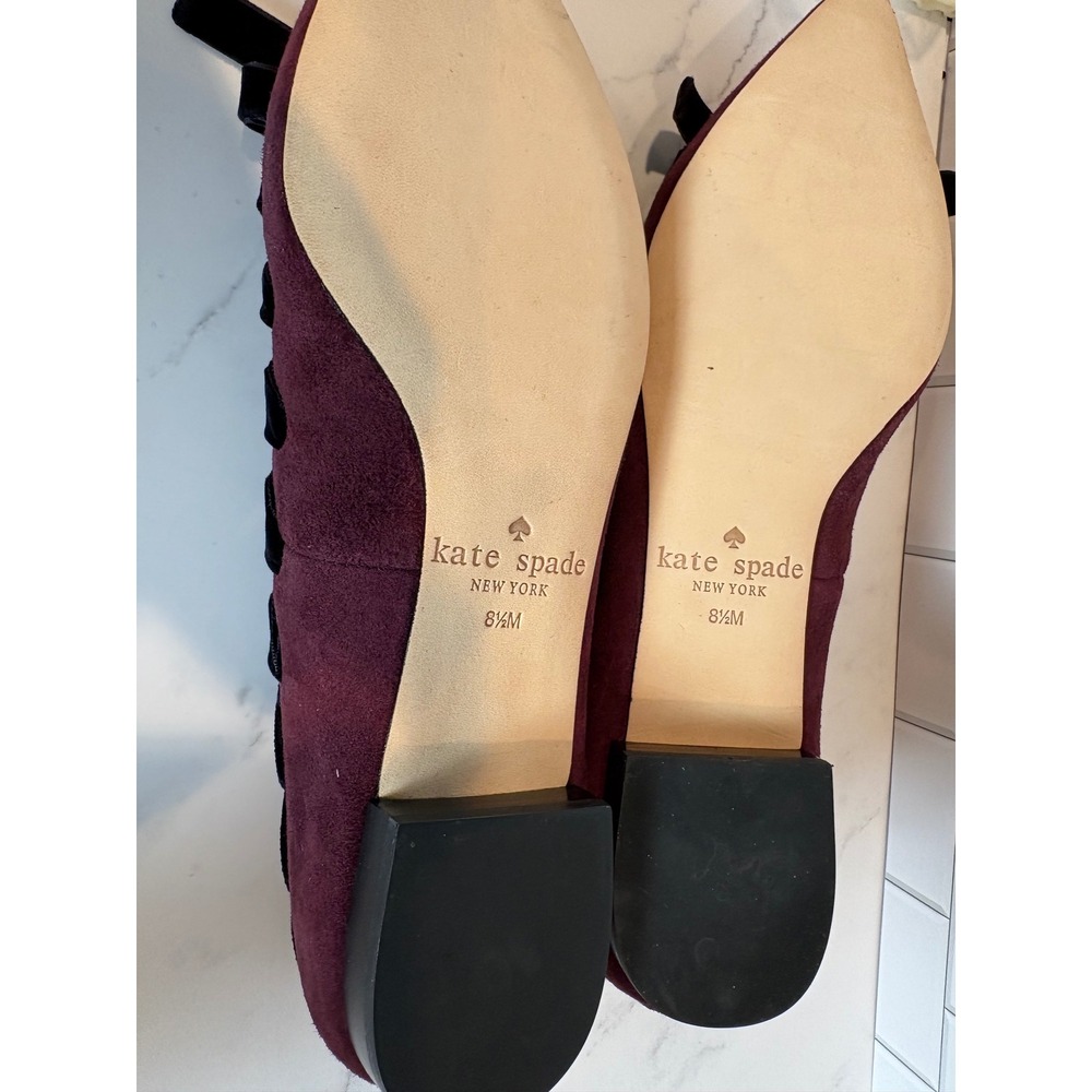 Kate Spade Burgundy Suede Velvet Whipstitch Bow Pointed Toe Flats Shoes 8.5M NIB - Picture 6 of 9